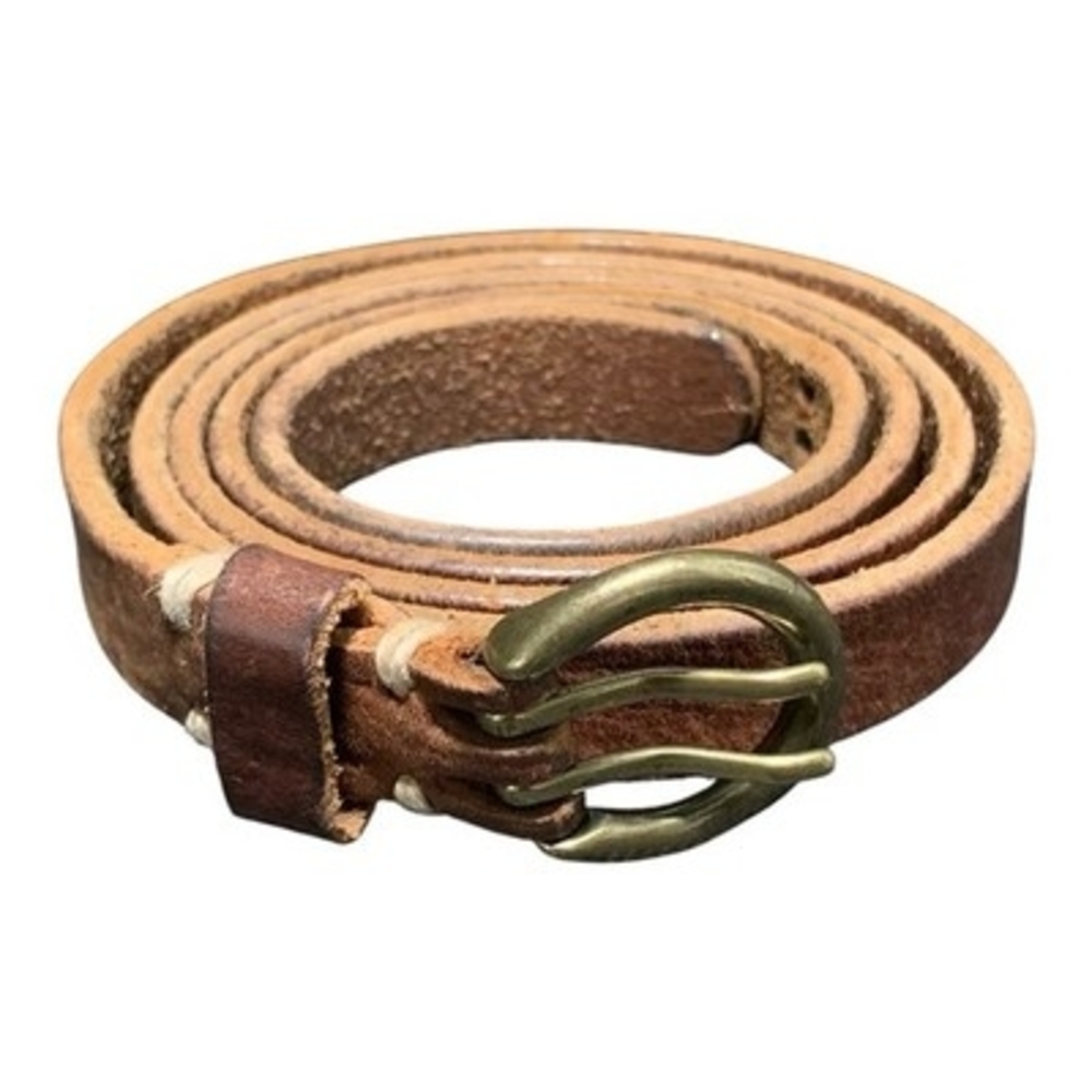 Genuine Brown Leather Belt Brass Buckle Casual Size M Unisex Very Good Condition